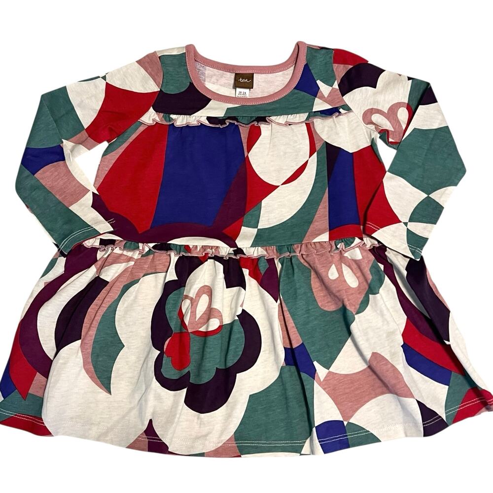 NWT Tea Collection Long Sleeve Cotton Multicolor Dress Size 18-24 Months
